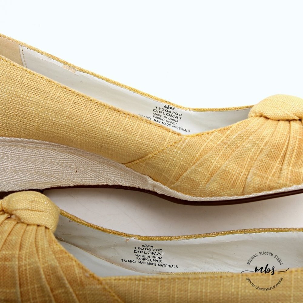 NWT Etienne Aigner Textile Diplomat Wedges‎ Yellow - Picture 14 of 15